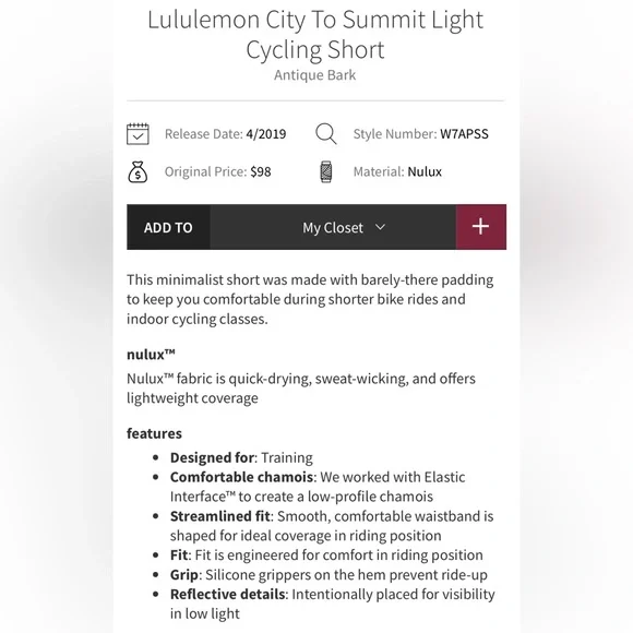 NWT! lululemon City to Summit Light Cycling Short - Picture 10 of 10